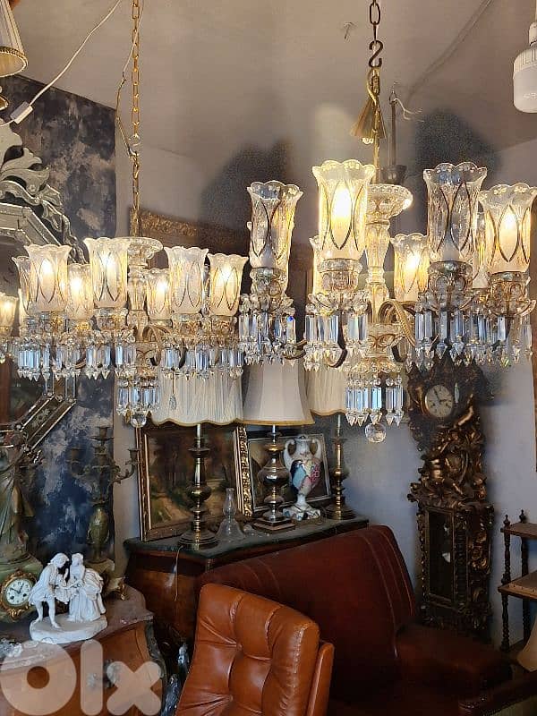 pair of czech bohemian crystal and bronze chandeliers 0