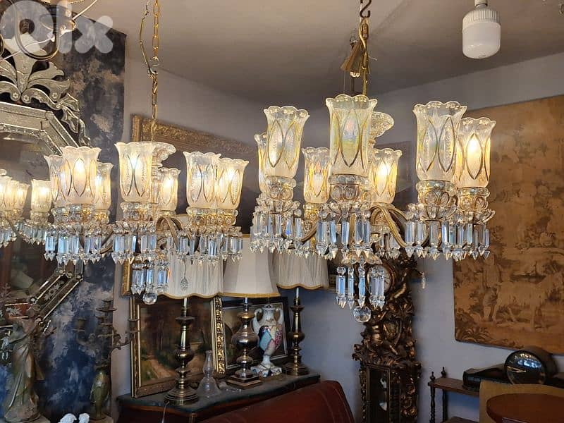 pair of czech bohemian crystal and bronze chandeliers 1