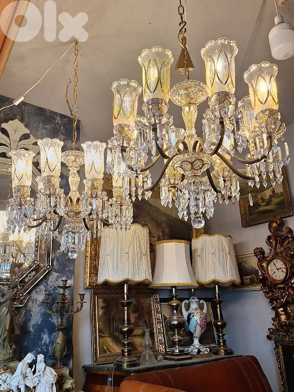 pair of czech bohemian crystal and bronze chandeliers 2