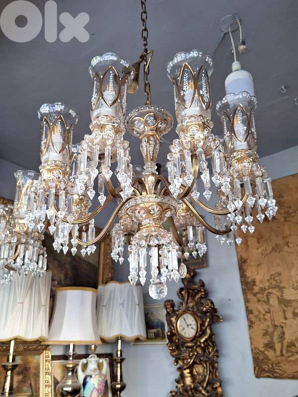 pair of czech bohemian crystal and bronze chandeliers 8