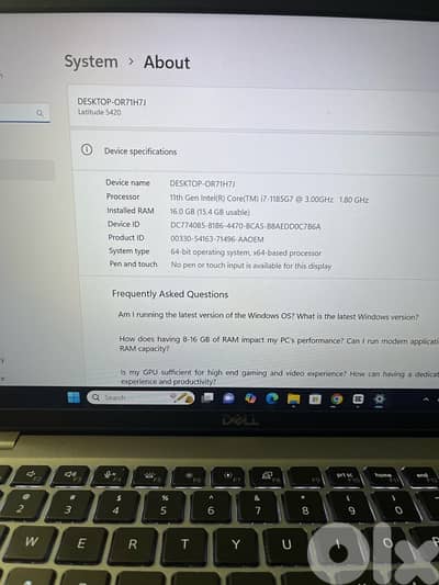 Laptop Dell i7 11 16ram 256gb
