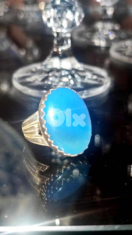 Silver Sky Agate Ring | خاتم فضة عقيق سماوي 0
