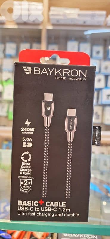 BAYKRON BASIC+ CABLE USB-C TO USB-C 1.2M 240W 5.0A 0