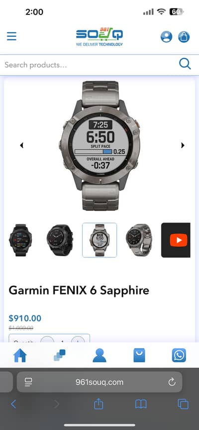 gramin Fenix 6 sapphire , premium multi sport GPS watch | titanium