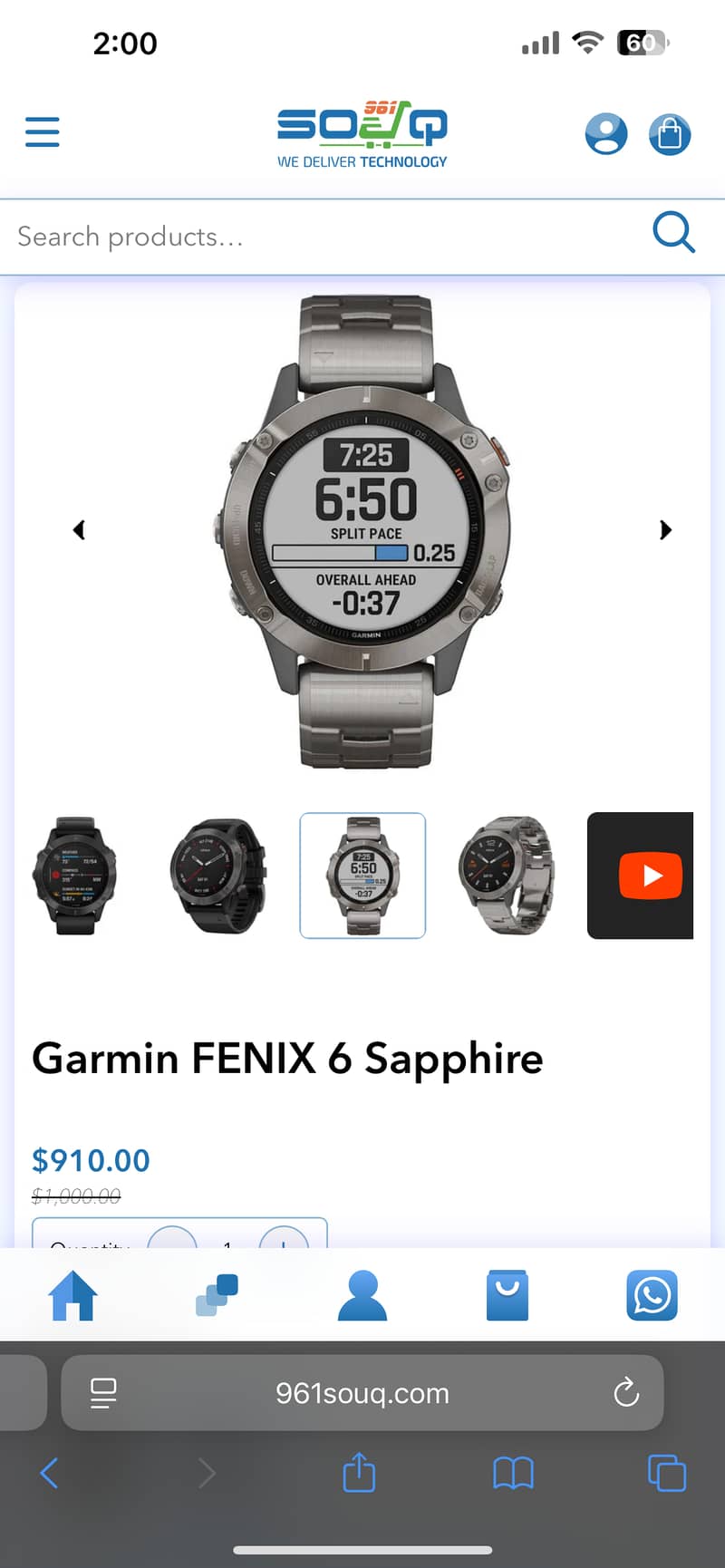 gramin Fenix 6 sapphire , premium multi sport GPS watch | titanium 0