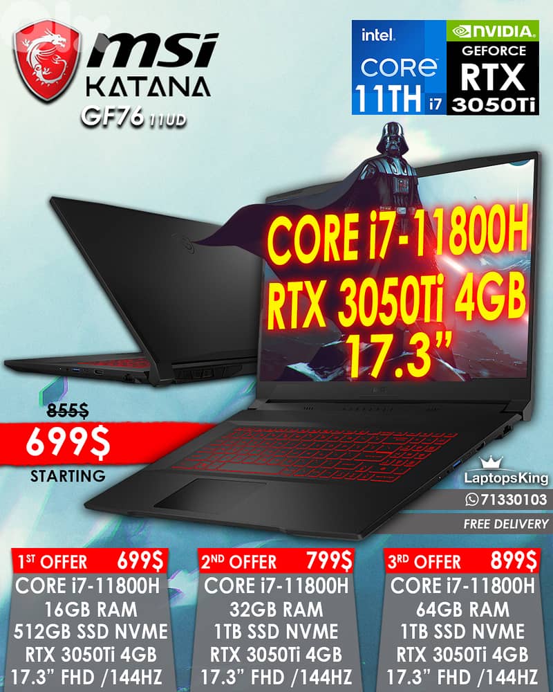 Msi Katana GF76 | 11UD Core i7-11800h Rtx 3050 Ti 144hz 17.3" Gaming L 0