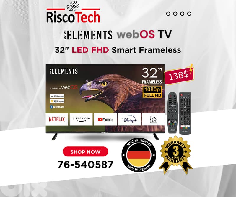 KB Elements 32"-Inch Led TV FHD Smart | تلفزيون 32 إنش كفالة سنة 0