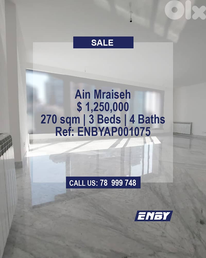 Apartment for Sale in Ain Al Mraiseh | Full Amenities|Partial Sea View 0