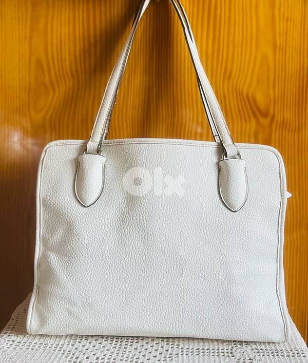 Nine West White Leather Double-Zip Tote Bag with Four Compartments 1