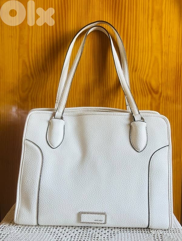 Nine West White Leather Double-Zip Tote Bag with Four Compartments 5