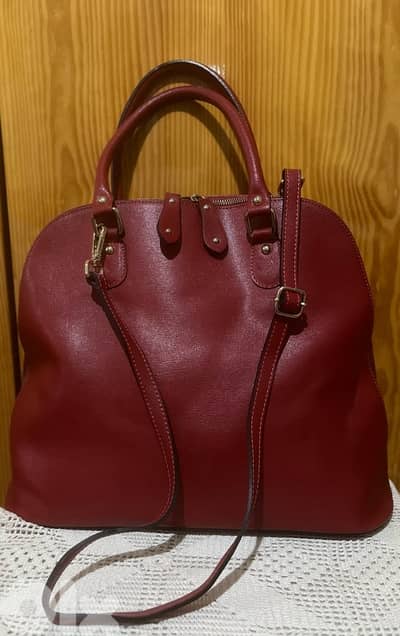 Borse In Pelle Large Red Genuine Leather Bag with Two-Way Zipper