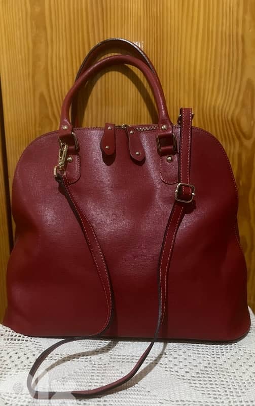Borse In Pelle Large Red Genuine Leather Bag with Two-Way Zipper 0