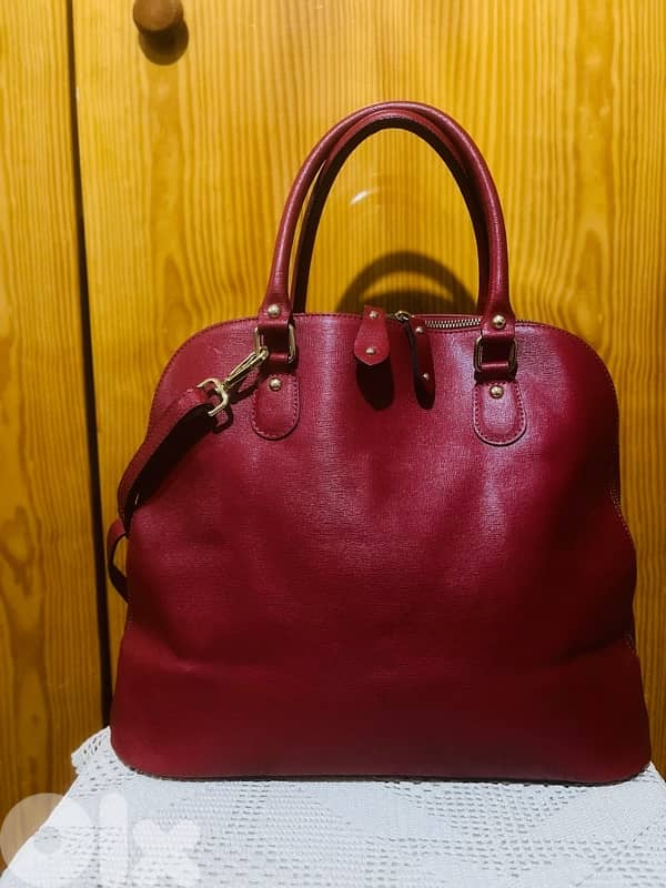 Borse In Pelle Large Red Genuine Leather Bag with Two-Way Zipper 1