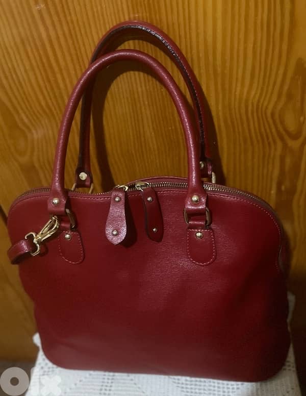 Borse In Pelle Large Red Genuine Leather Bag with Two-Way Zipper 2