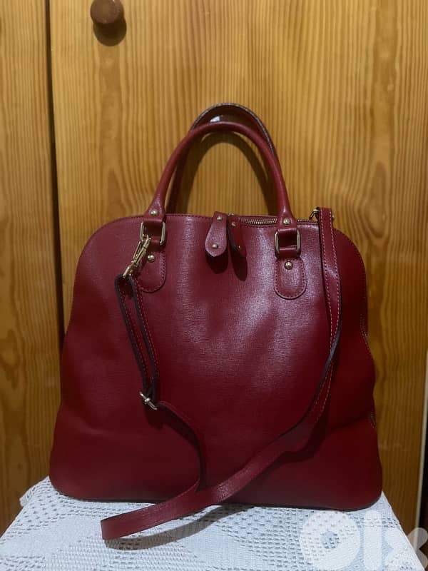 Borse In Pelle Large Red Genuine Leather Bag with Two-Way Zipper 6