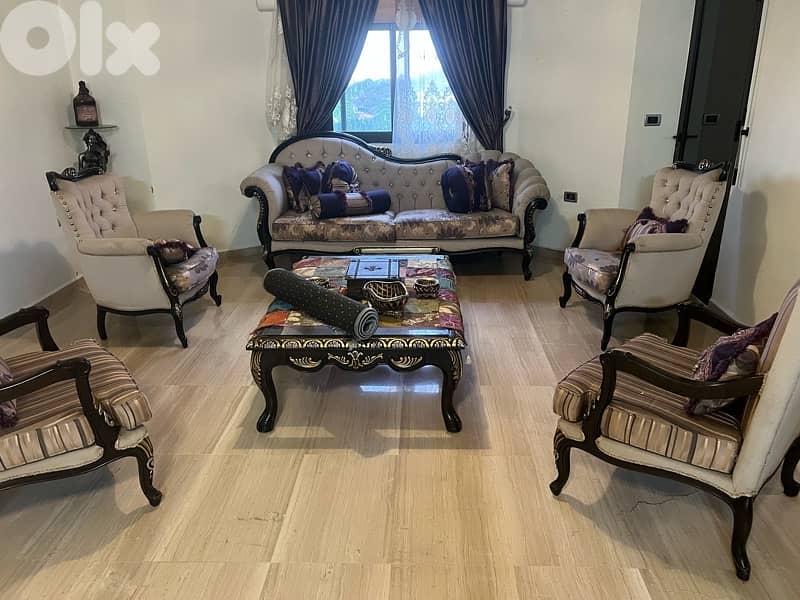 صالون 5 قطع خشب زان مع طاولة نص بعدو شبه جديد للتواصل 81535058 3