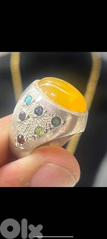 Silver Yellow Agate Ring | خاتم فضة عقيق أصفر شرف الشمس 0