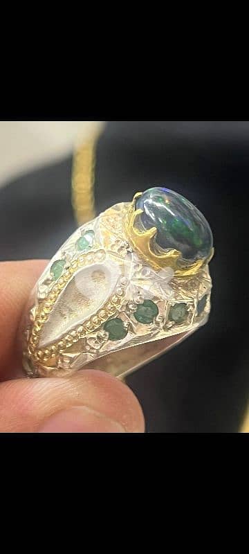 Silver Zumurrud Opal full fire Ring | خاتم فضة اوبال زمرد 0