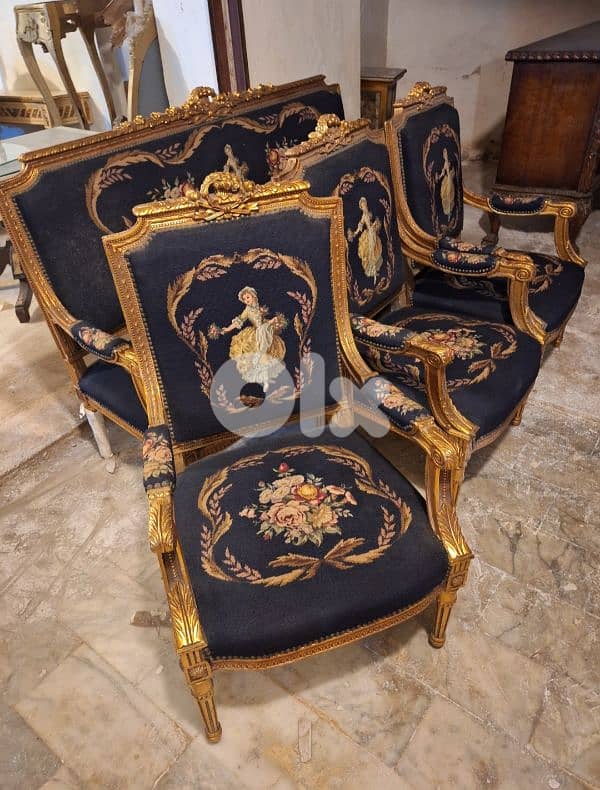 طقم لويساز فرنسي قماش اوبيسون حياكة يد رائع جدا مميز كامل 0