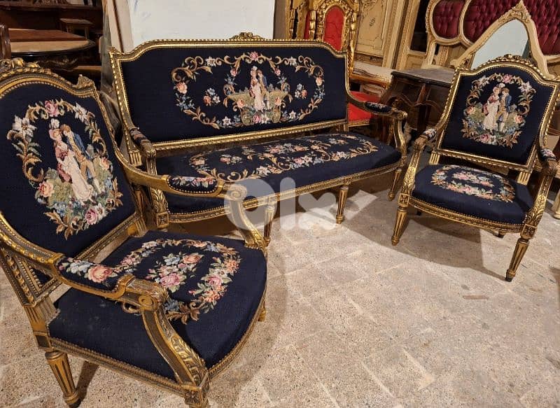 صالون ستيل لويساز فرنسي رائع جدا قماش اوبيسون حياكة يد 0