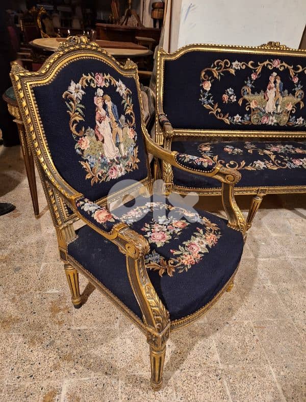 صالون ستيل لويساز فرنسي رائع جدا قماش اوبيسون حياكة يد 1