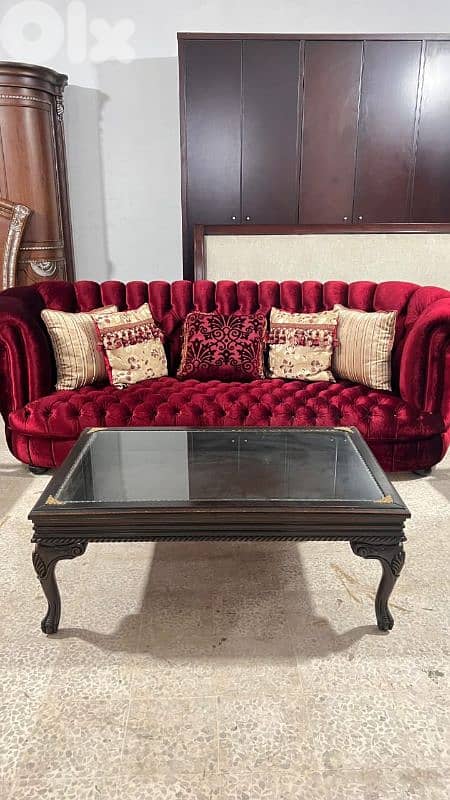 طقم كنبايات خشب زان خمس قطع وطاولة 0