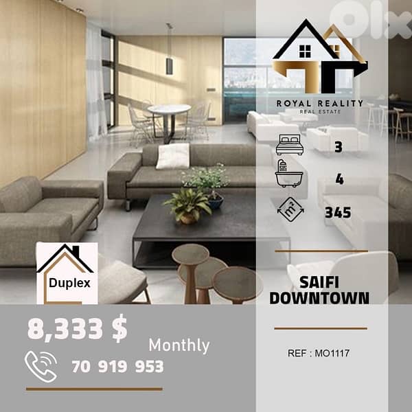 dublex  for rent in Downtown Saifi دوبلكس للايجار في وسط المدينة صيفي 0