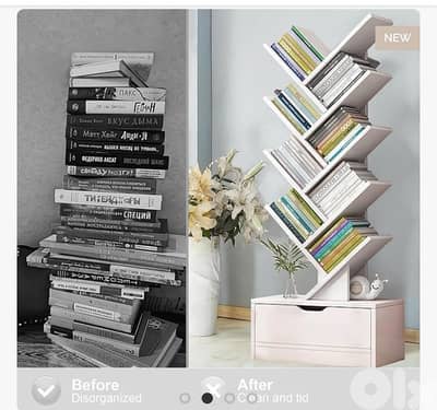 tree bookshelves with drawers