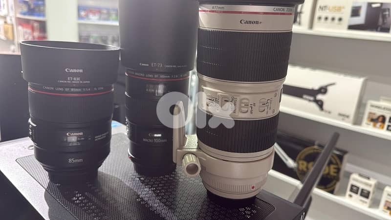 canon eos 1dx mark ii, lens 100 macro, lens 70-200,85mm, l24-70mm 1