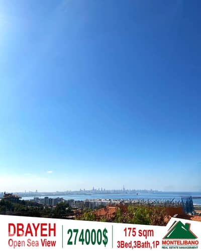 175 sqm Apartment For Sale in Dbayeh with Open Sea View
