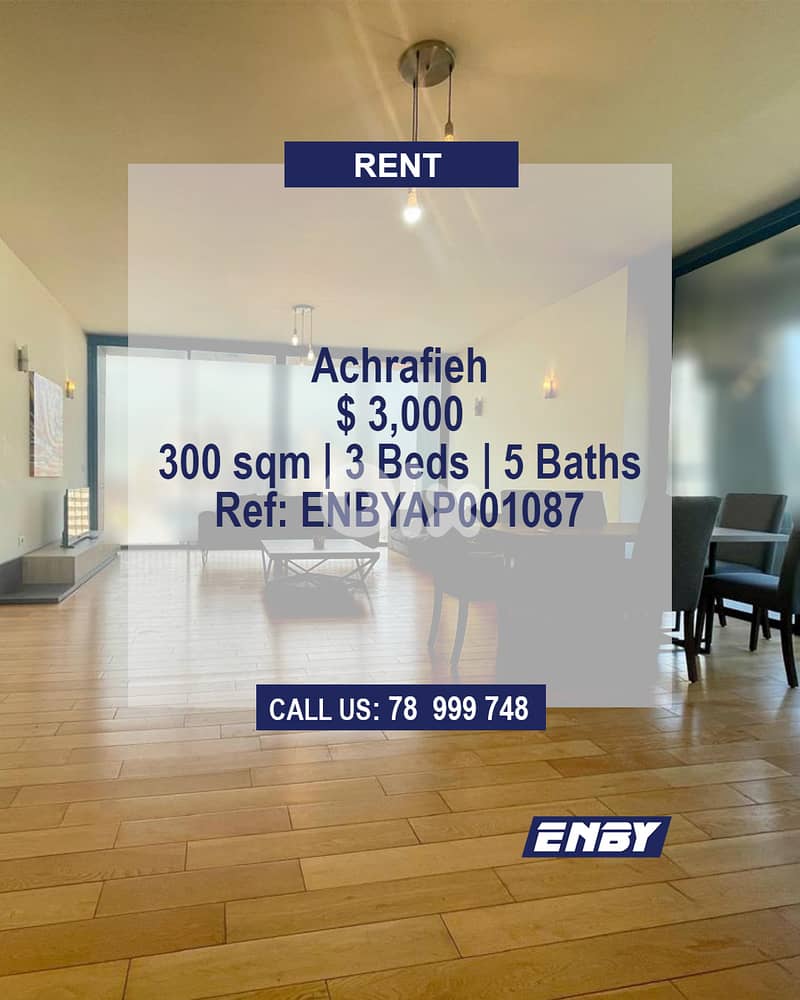 Apartment for Rent in Achrafieh | 3 Master Bedrooms | Prime Location 0