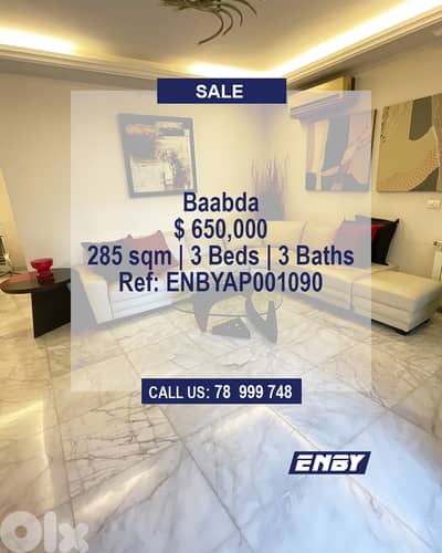 Apartment for Sale in Baabda | Prime location | 24/7 electricity