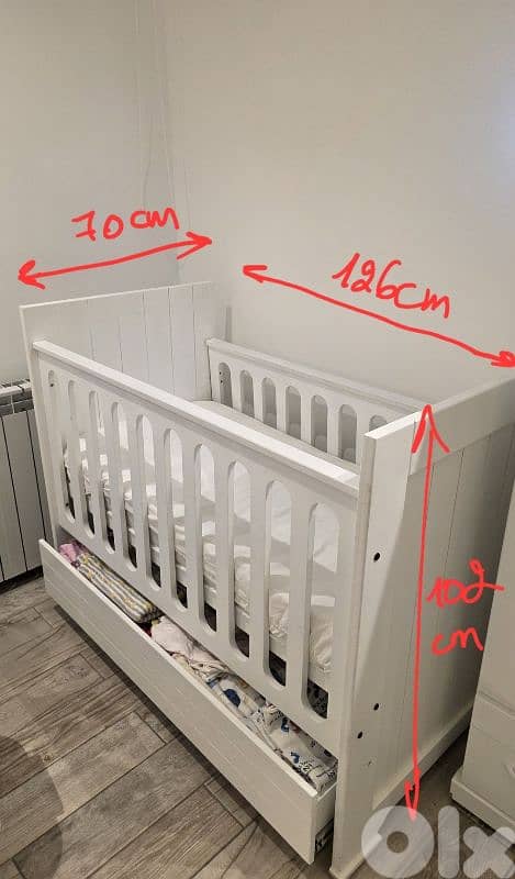 Bed for kids with drawer & mattress تخت ولادي مع جارور وفرشة شبه جديد، 0