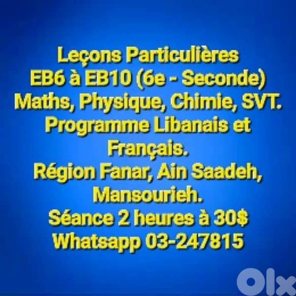 Leçons Particulières pour classes complémentaires jusqu'au Seconde 1