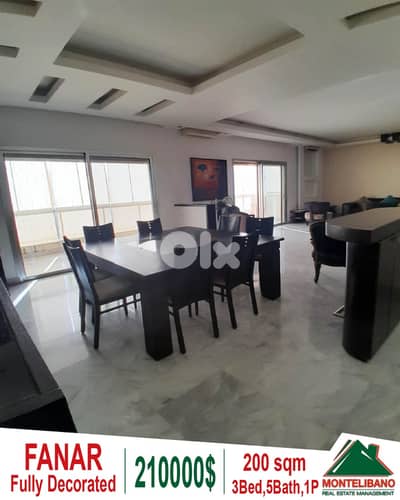 Fully Decorated 200 sqm Apartment For Sale in Fanar (فنار)