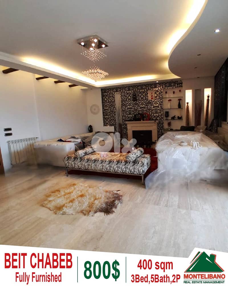 Fully Furnished 400sqm Apartment For Rent in Beit Chabeb with OpenView 0