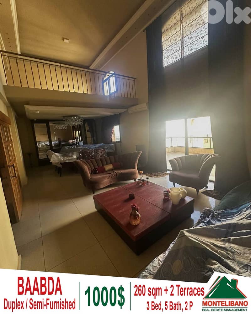 Semi-Furnished 260 sqm Duplex For Rent in Baabda with 2 Terraces+View 0