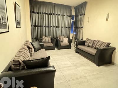 Black leather living room