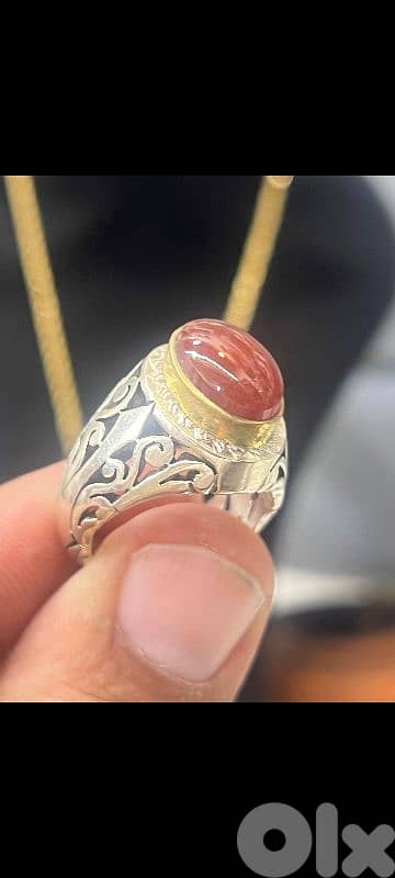 Silver Yamani Agate Ring Bahraini |خاتم فضة عقيق يماني جزعي بحريني 0