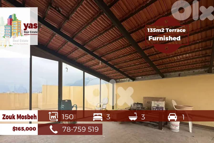 Zouk Mosbeh 150m2 | 135m2 Rooftop Terrace|Open View | Furnished | ELCH 0