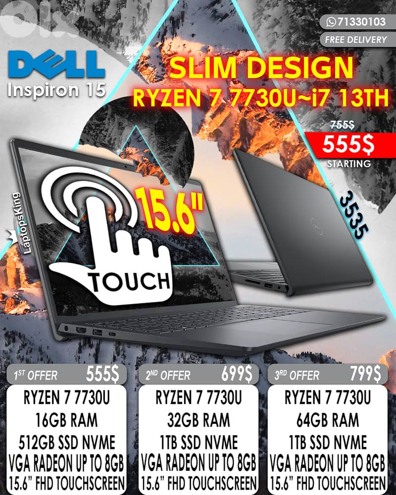 DELL INSPIRON 15 3535 RYZEN 7 7730U VGA RADEON 15.6” FHD TOUCHSCREEN 0