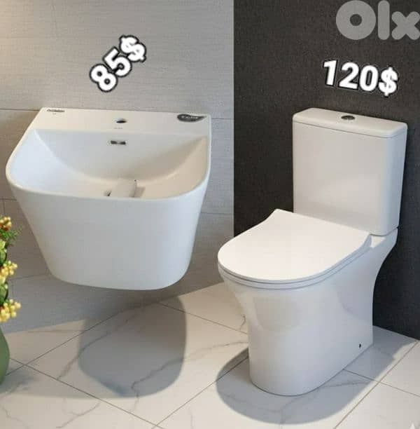 طقم حمام (كرسي + مغسلة). (bathroom toilet set (seat and sink 15
