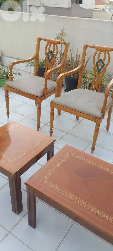 2 chairs and 2 coffee tables , wood 0