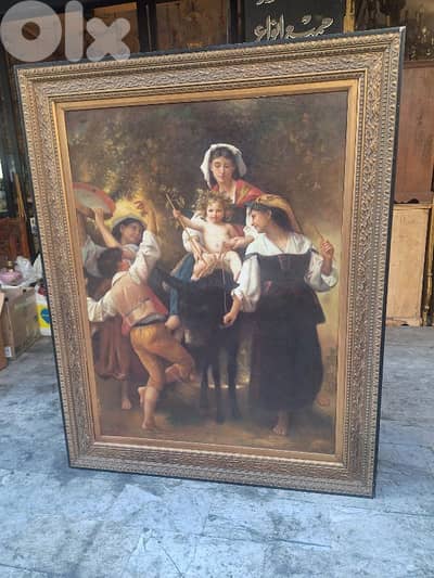 لوحة رسم زيتي مع كادر خشب رائعة جدا اوروبي مميز