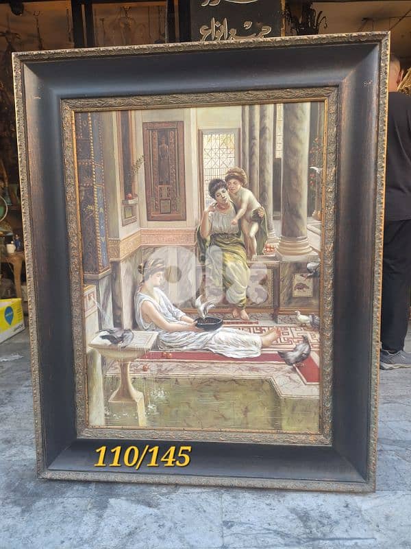 لوحة اوروبية رسم مميز انتيك مع كادر خشب سعر لقطة 0