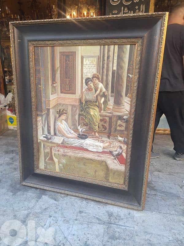 لوحة اوروبية رسم مميز انتيك مع كادر خشب سعر لقطة 2