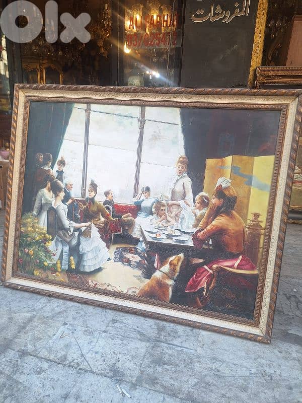 لوحة رسم اوروبي زيتي مميزة للغاية مع كادر خشب 1