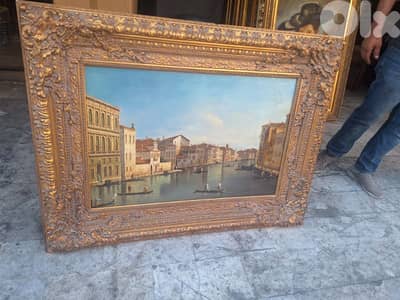 لوحة رسم مميزة لمدينة ايطالية رائعة جدا مع كادر خشب حفر مميز