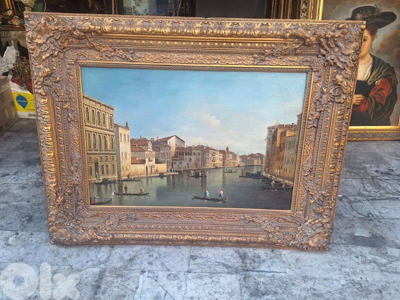 لوحة رسم مميزة لمدينة ايطالية رائعة جدا مع كادر خشب حفر مميز 2