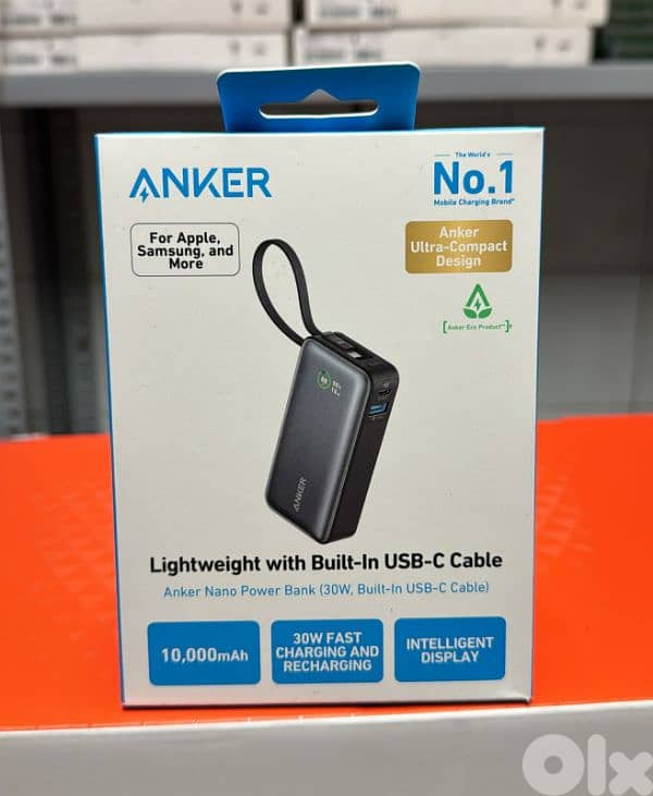 Anker Nano power bank 10000mah (30w,built-in usb-c cable) 0